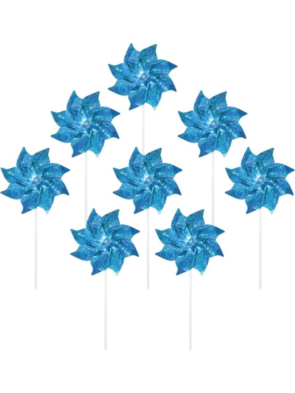 Teal Sparkle Mylar Pinwheel Decorative Spinners - 8 Piece Set for Outdoor Decor